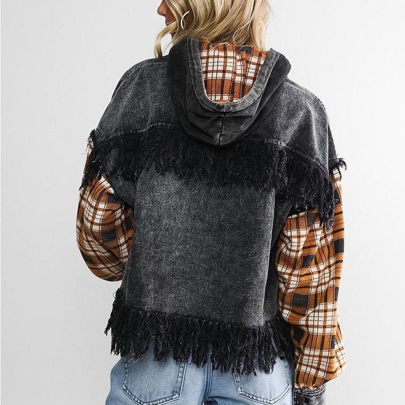 Gilded Intent denim fringe and plaid jacket - Picture 3 of 8